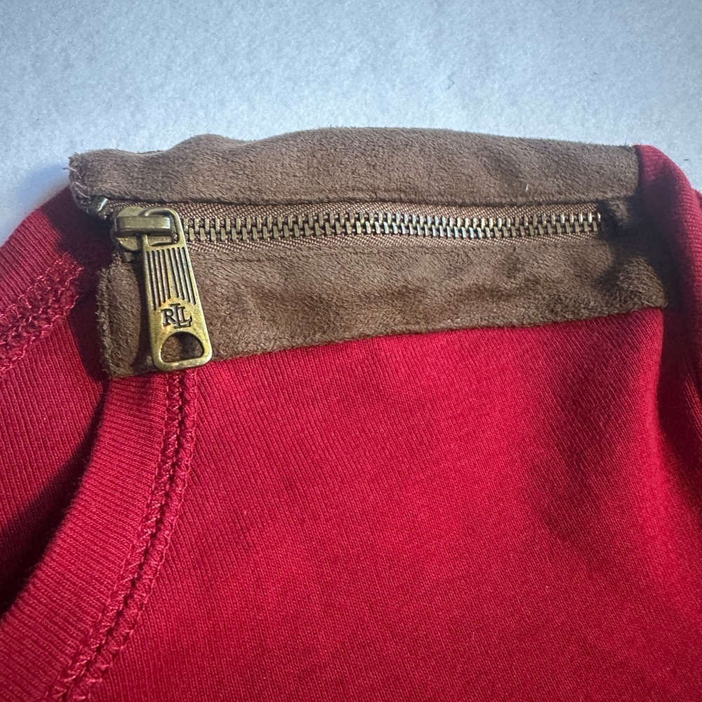 **SOLD**Lauren Ralph Lauren Red Long Sleeve Top w/ Suede Elbow Patches Women’s - Picture 4 of 6